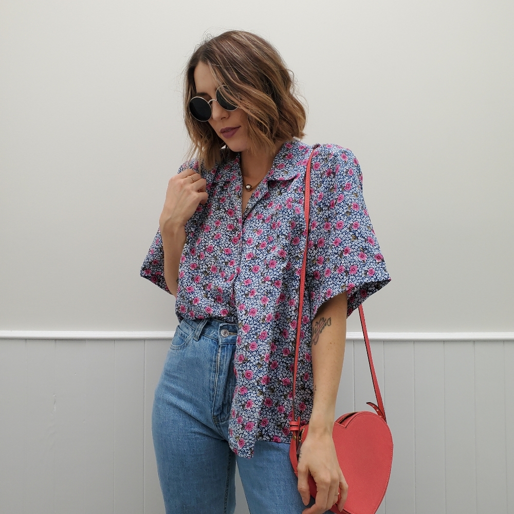 VINTAGE Floral Button-down Blouse
